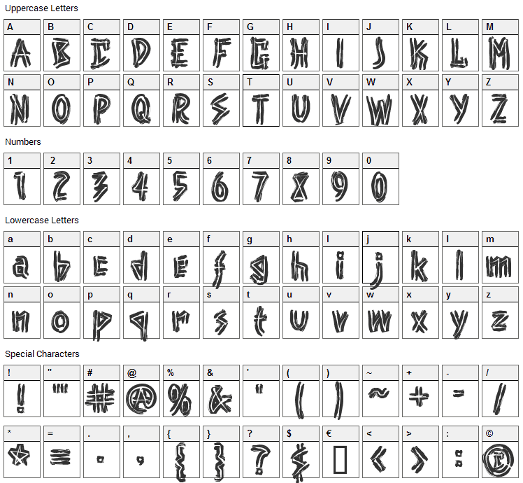 Punk Font Character Map