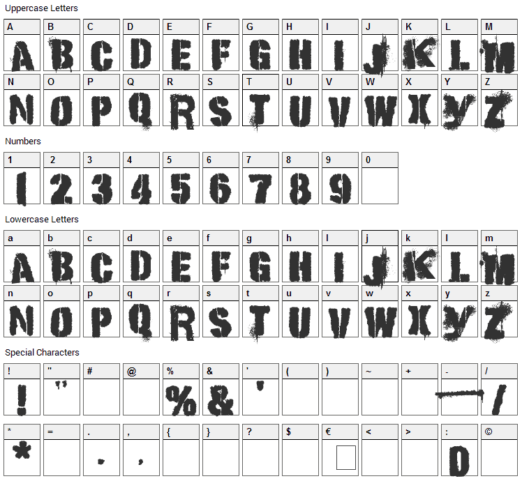 Punk Kid Font Character Map