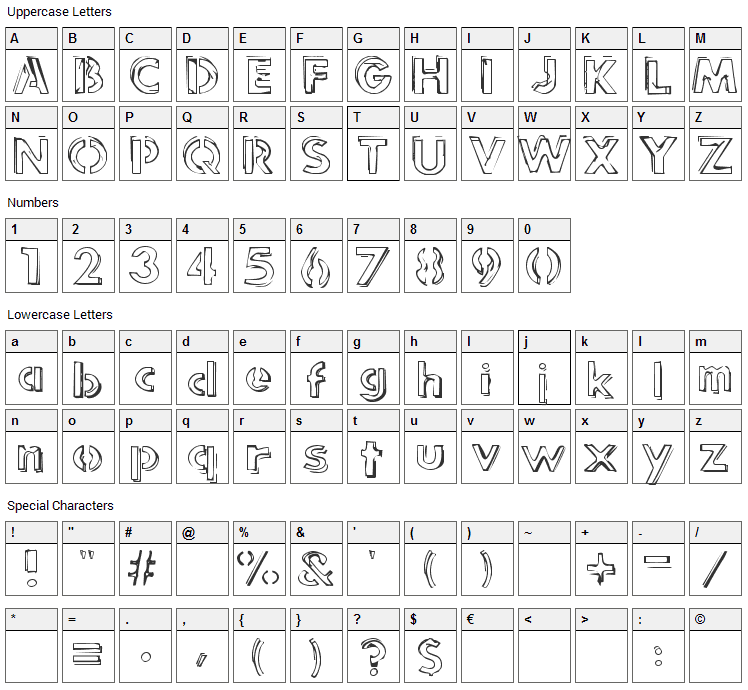 Punk Rock Rummage Sale Font Character Map