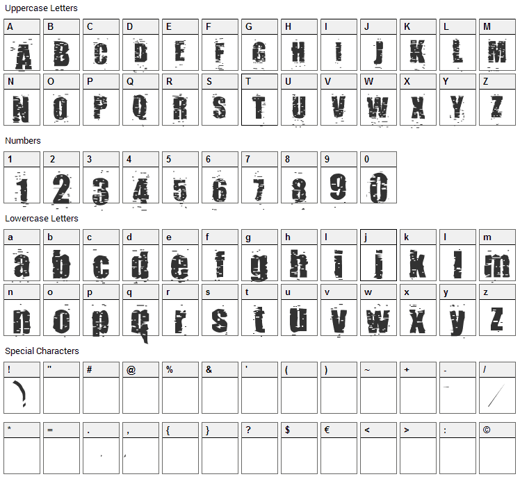 PunkAssBitch Font Character Map