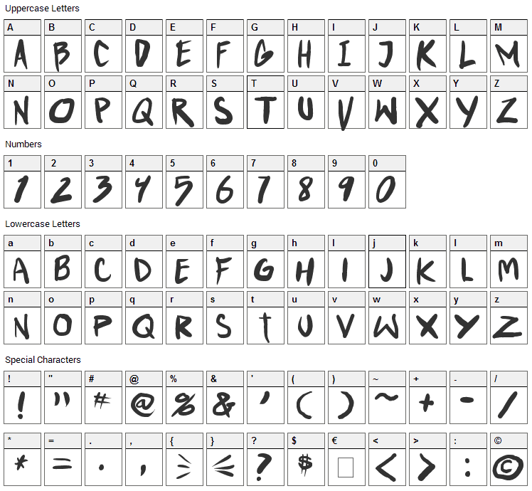 Punkboy Font Character Map