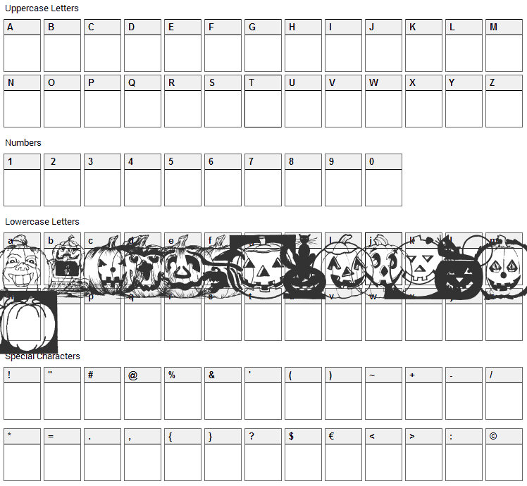 Punkins Font Character Map