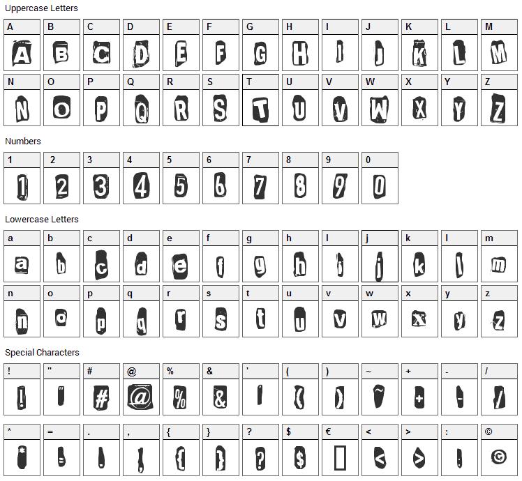 Punks not dead Font Character Map