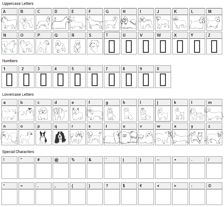 Puppins Font Character Map