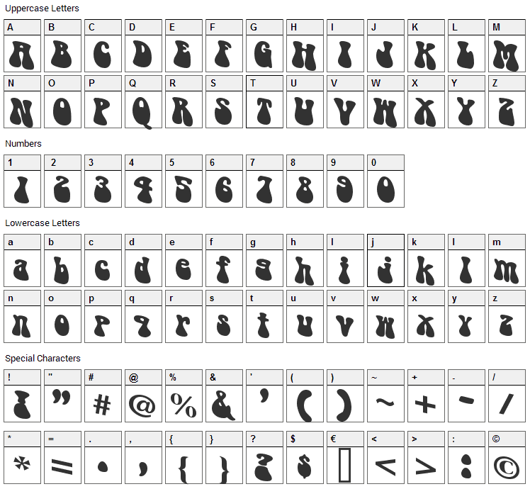 Puppylike Font Character Map