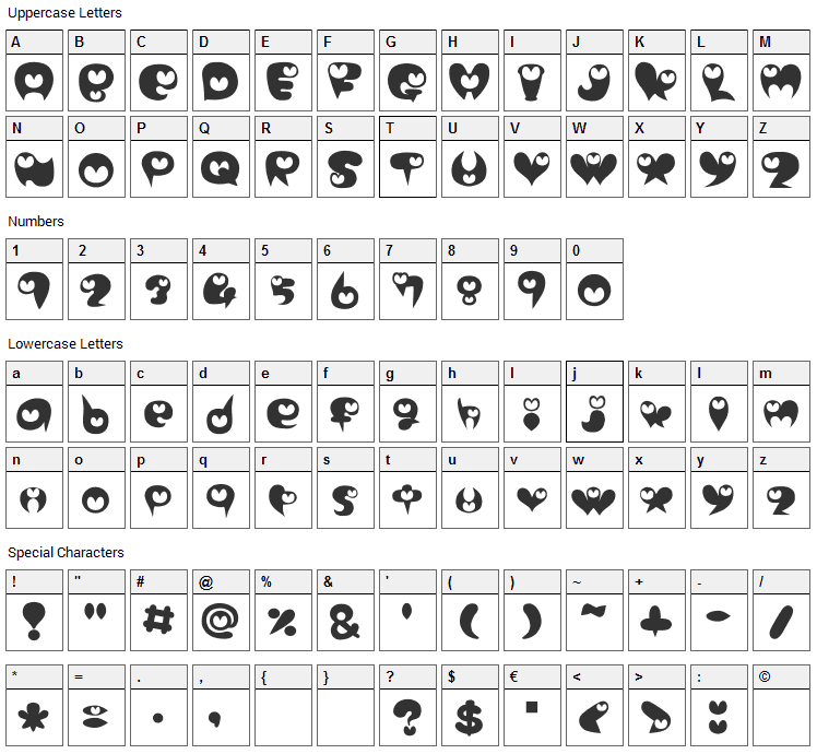 Purimonyorori 2 Font Character Map