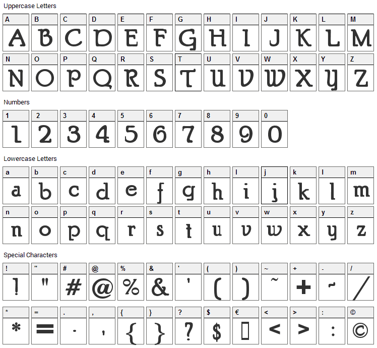 Puritan Font Character Map