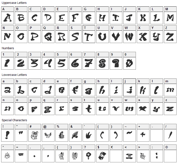 Purple Tentacle Font Character Map