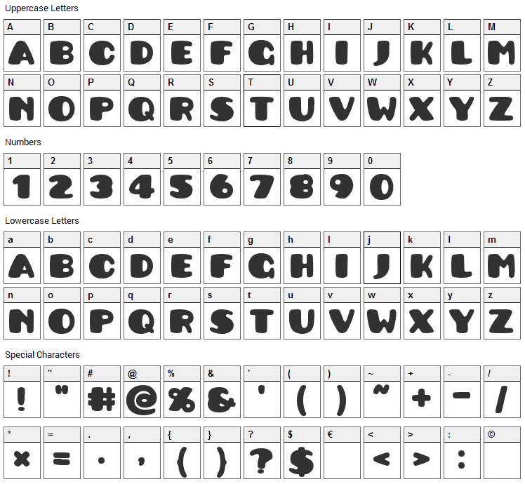 Pusab Font Character Map