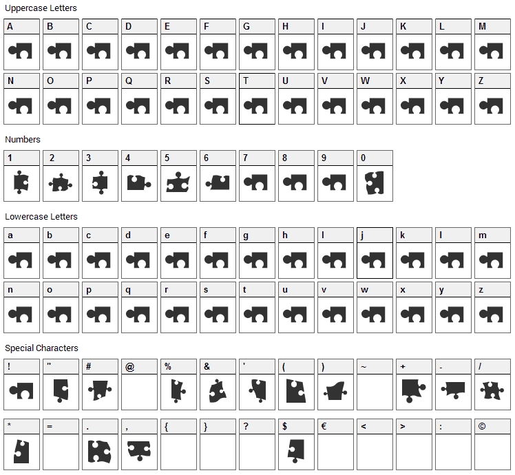 Puzzle Font Character Map