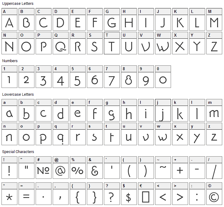 Pykes Peak Zero Font Character Map