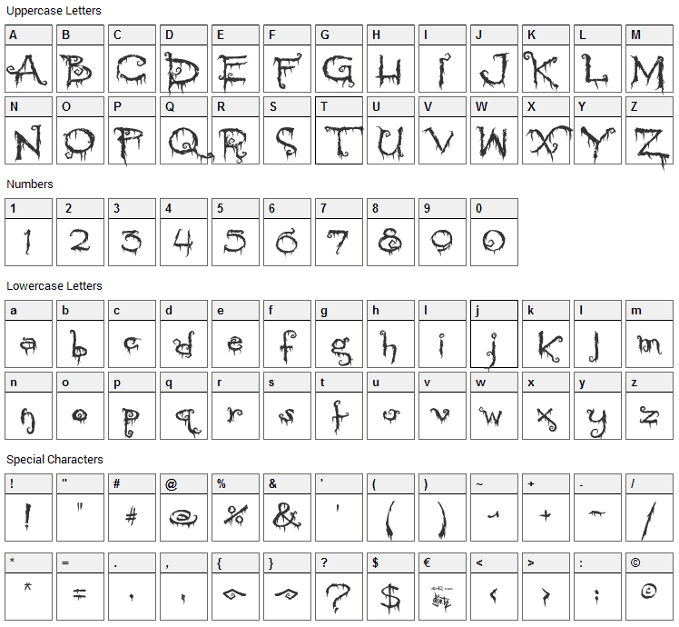 Pyrite Crypt Font Character Map