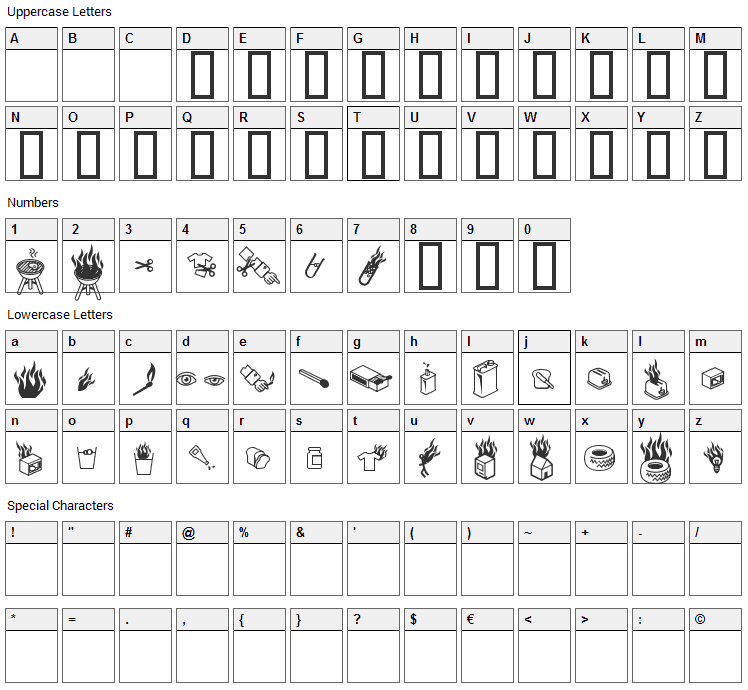 Pyrobats Font Character Map