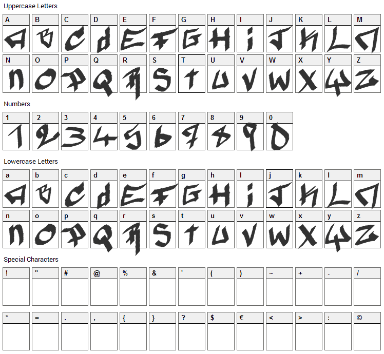 Pyromane Font Character Map