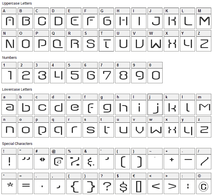 Q-Switch Ax Font Character Map