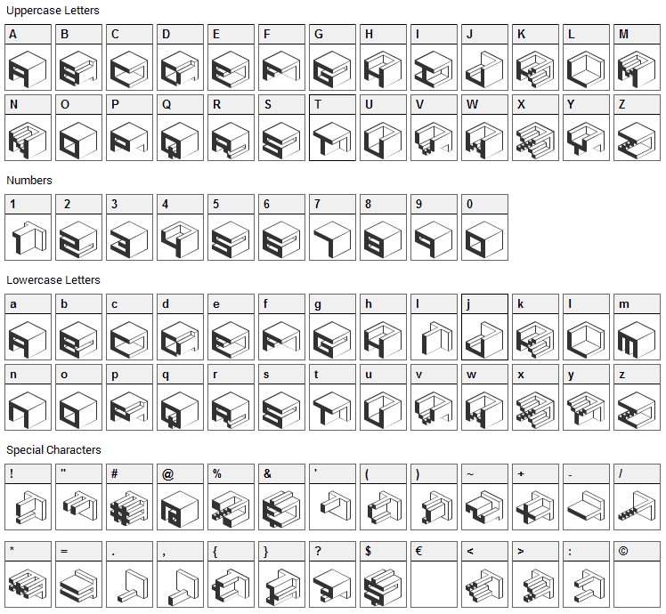 Qbicle Font Character Map