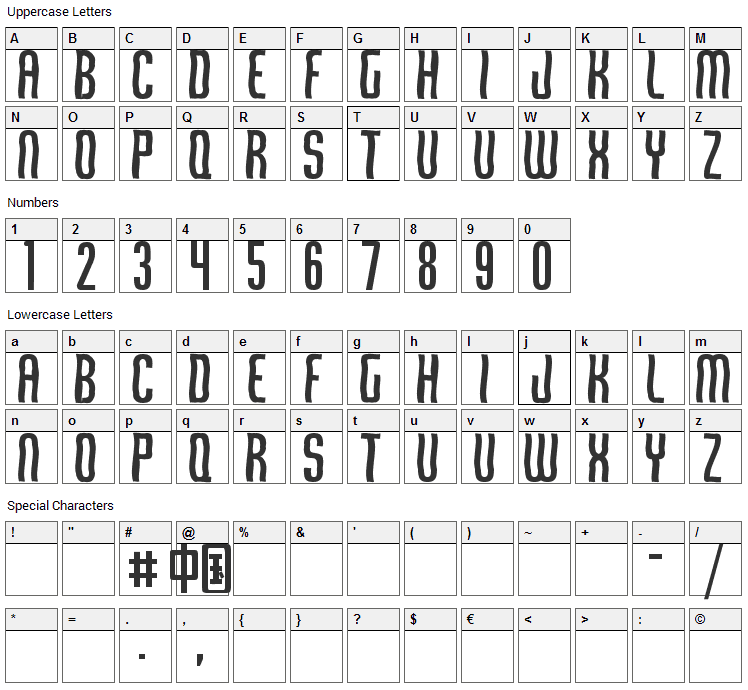 Qirof Font Character Map