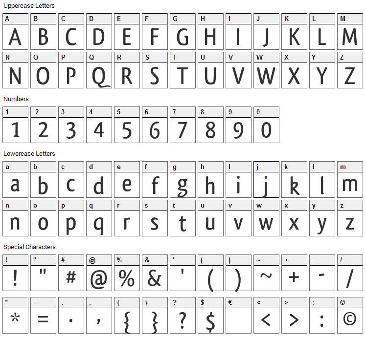 Qlassik Font Character Map