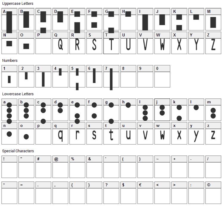 QR Code 2D Barcode Font Character Map