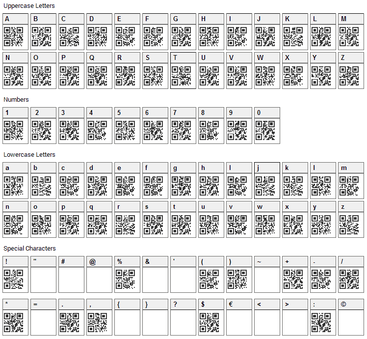 QR font Font Character Map