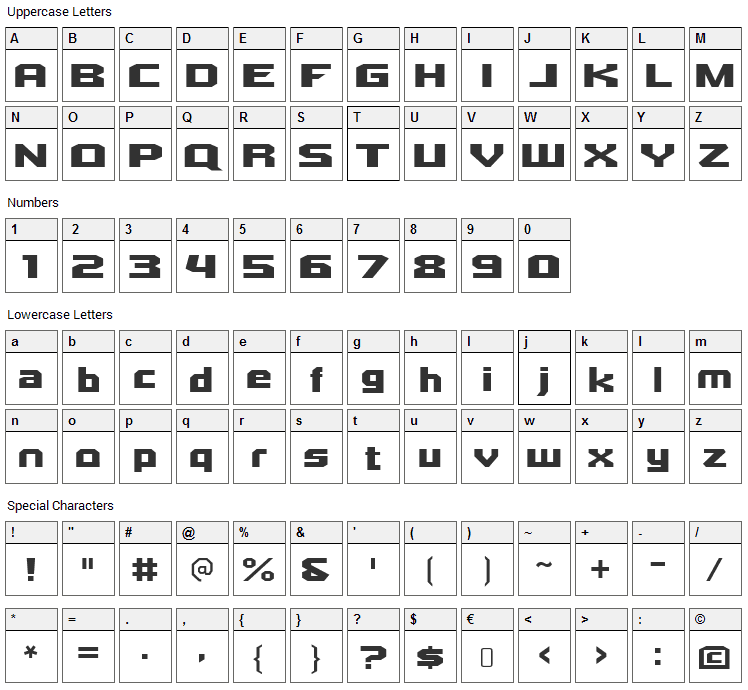 Quadrangle Font Character Map