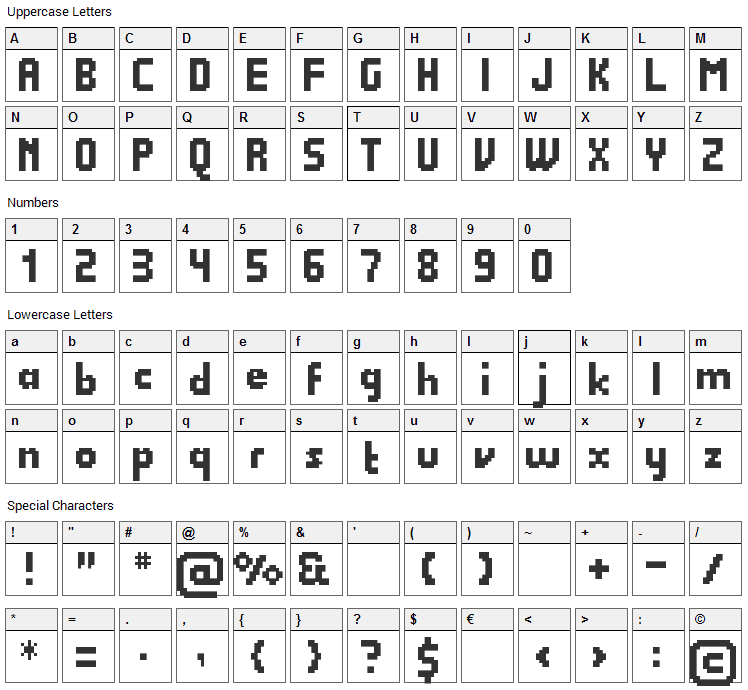 Quadrit Font Character Map