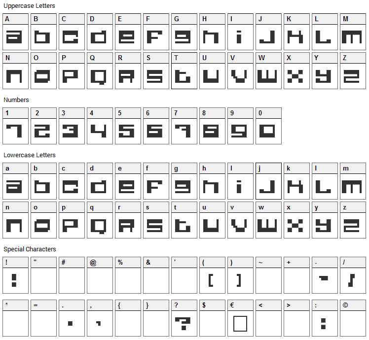 Quadrron Font Character Map