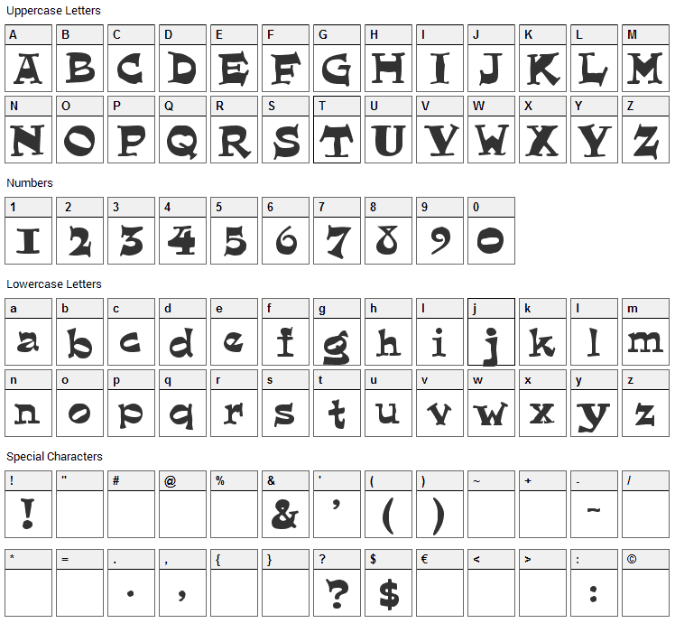 Quainte Font Character Map