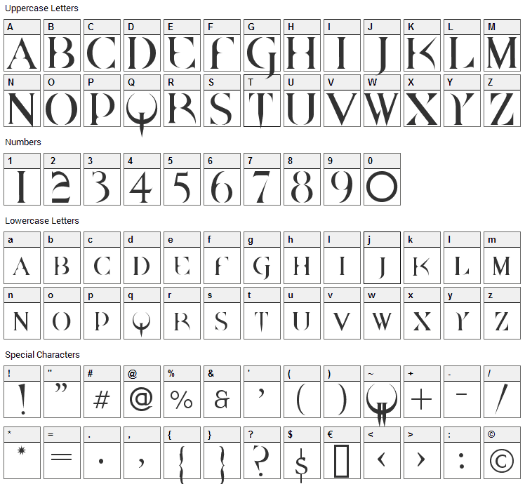 Quake Font Character Map