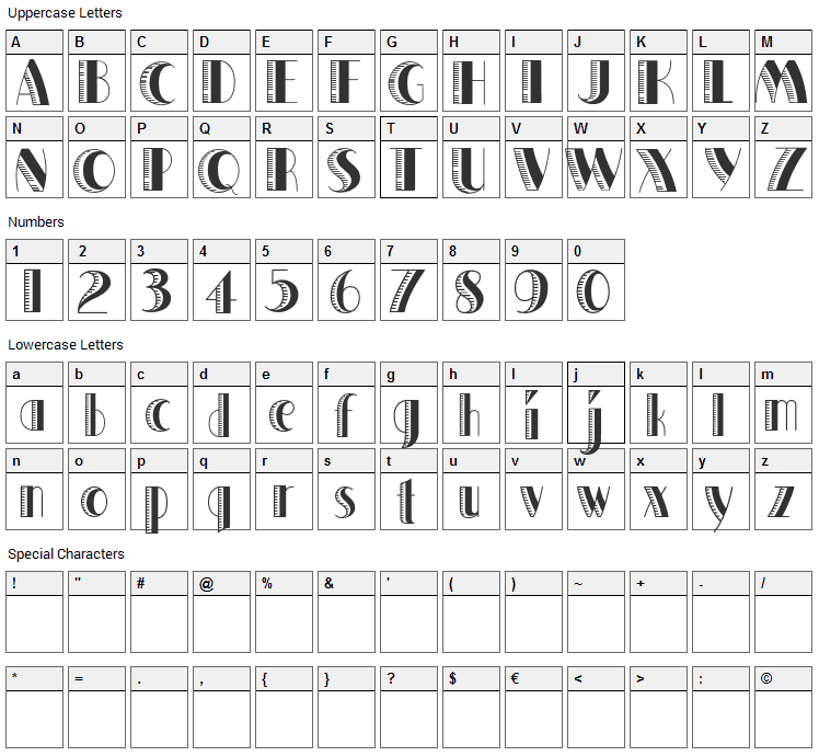 Quaker Shade Font Character Map