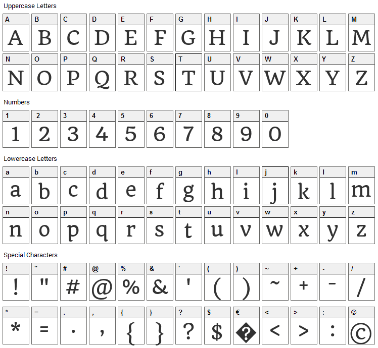 Quando Font Character Map