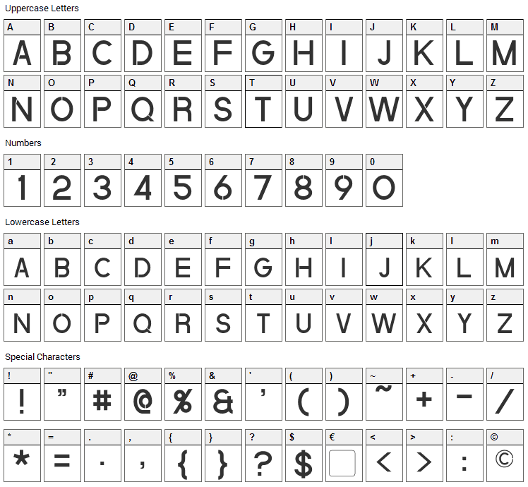 Quantum Font Character Map