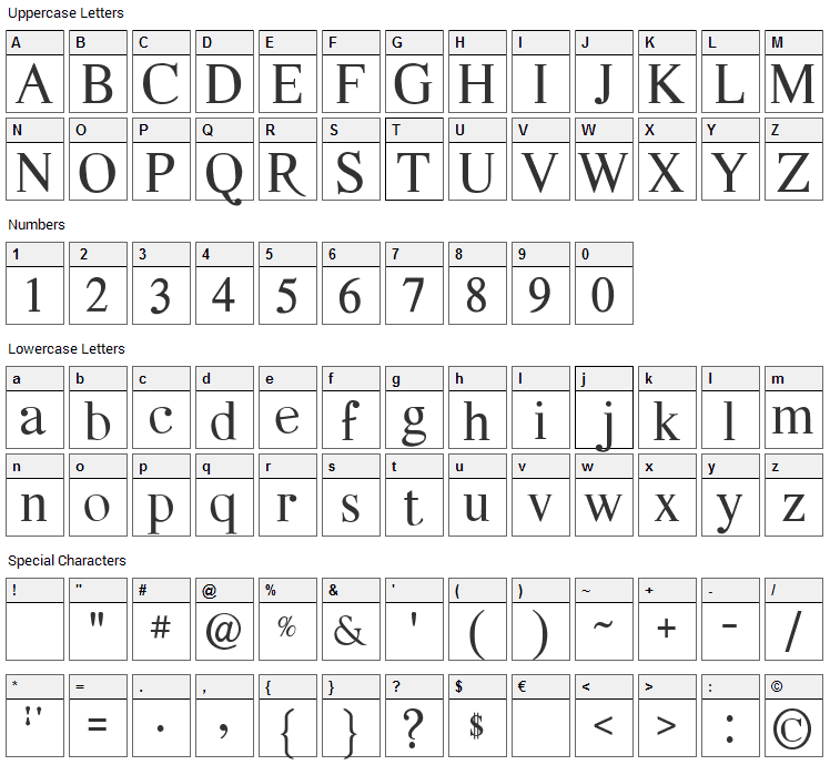 Quarella Font Character Map