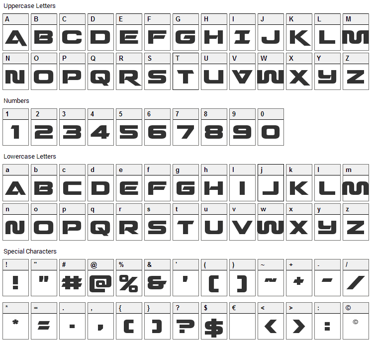 Quark Storm Font Character Map