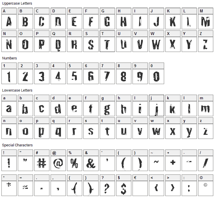 Quarrystone Font Character Map
