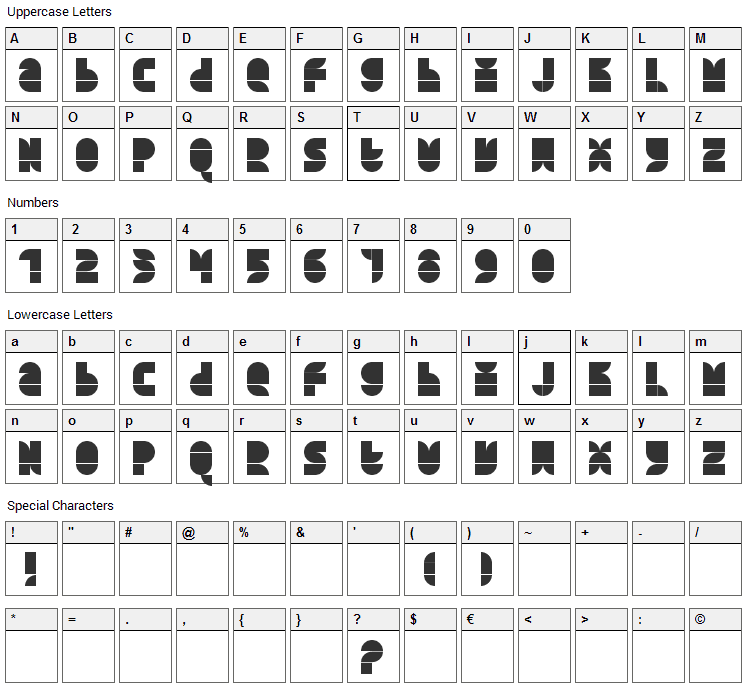 Quarterround Font Character Map