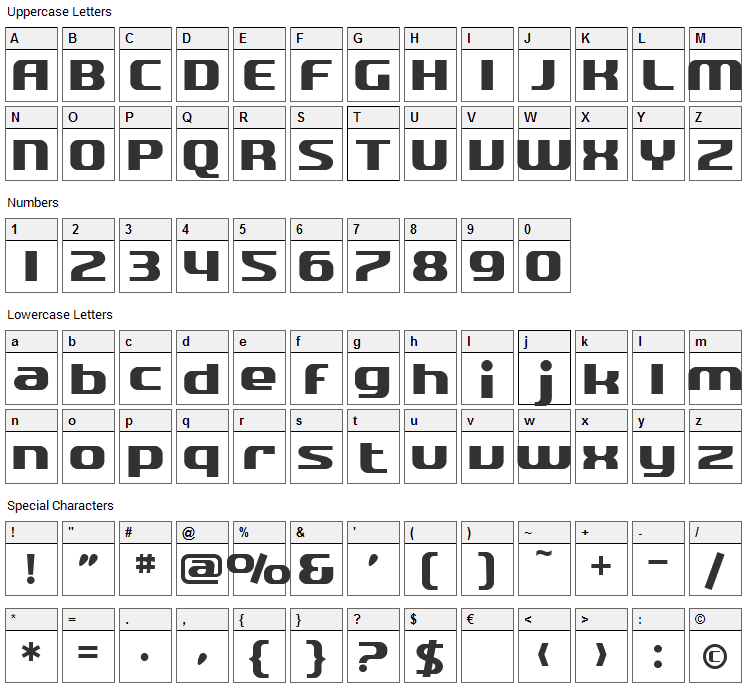 Quartzite Font Character Map