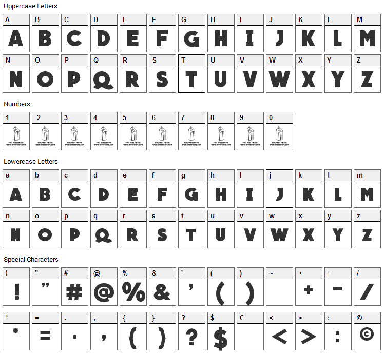 Quartzo Font Character Map