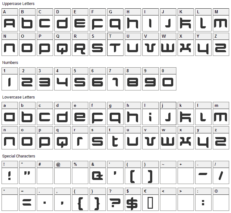 Quarx Font Character Map