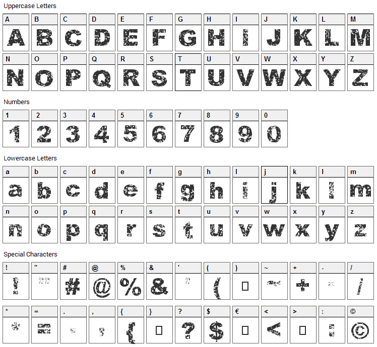 Quasart Font Character Map