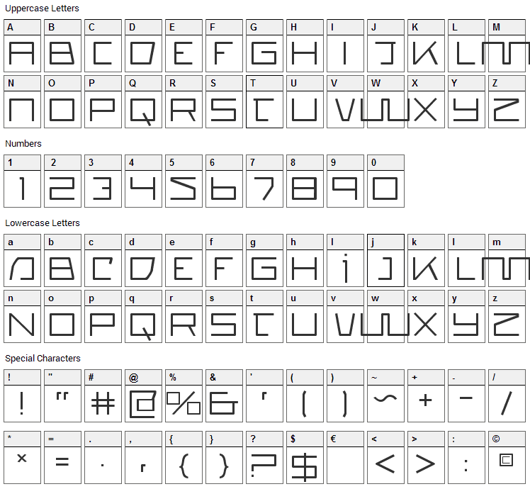 Quasitron Font Character Map