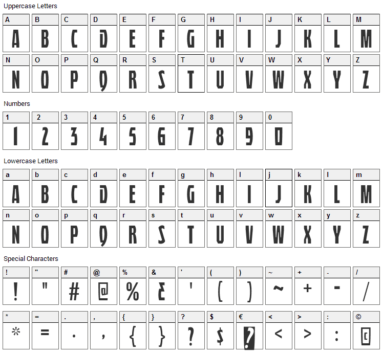 Quasix Titling Font Character Map