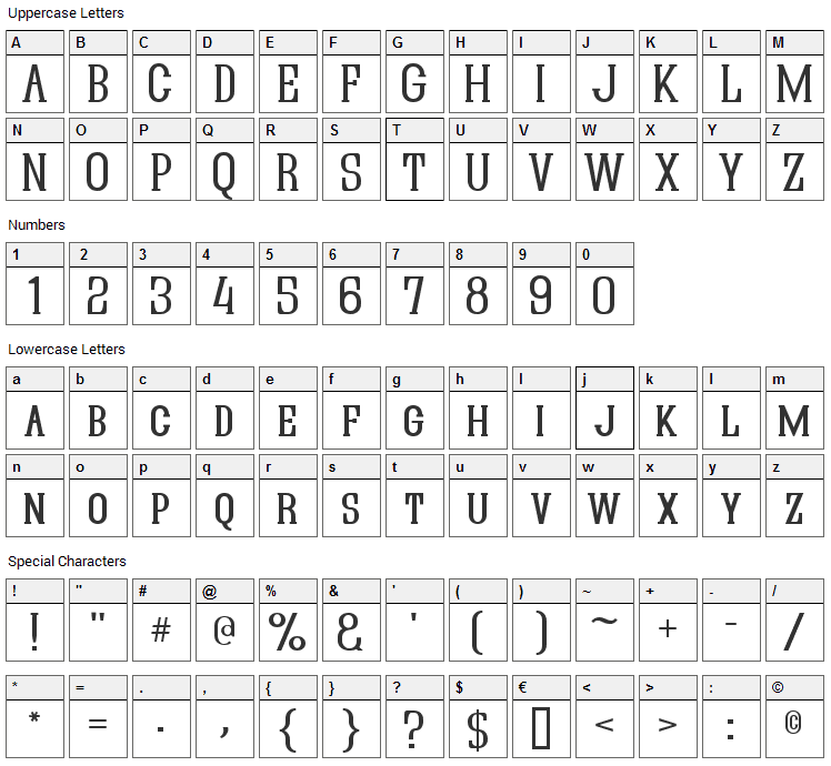 Quastic Kaps Font Character Map