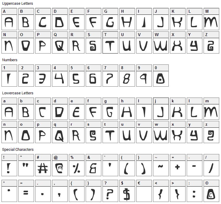 Quatl Font Character Map