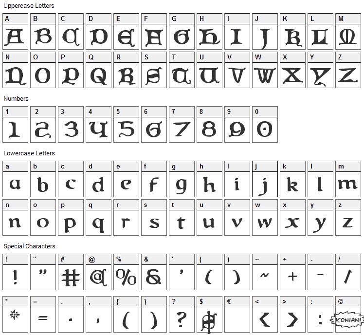 Queen & Country Font Character Map