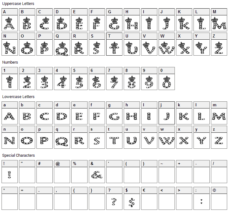 Queen of Hearts Font Character Map