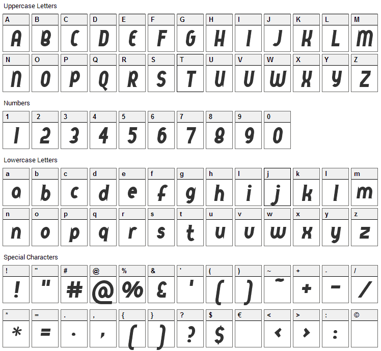 Queer Street Font Character Map