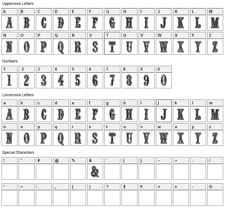 Quentin Caps Font Character Map