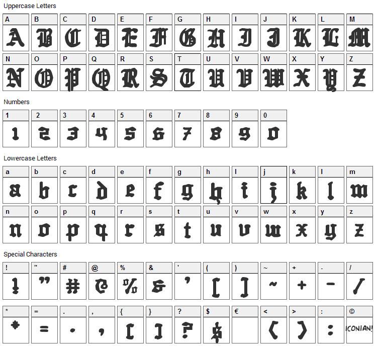 Quest Knight Font Character Map