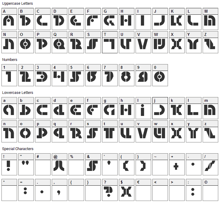 Questlok Font Character Map